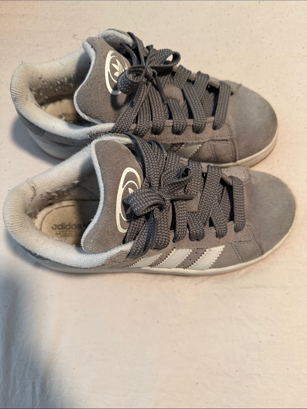 adidas Kids Gray Suede Sneakers with White Stripes